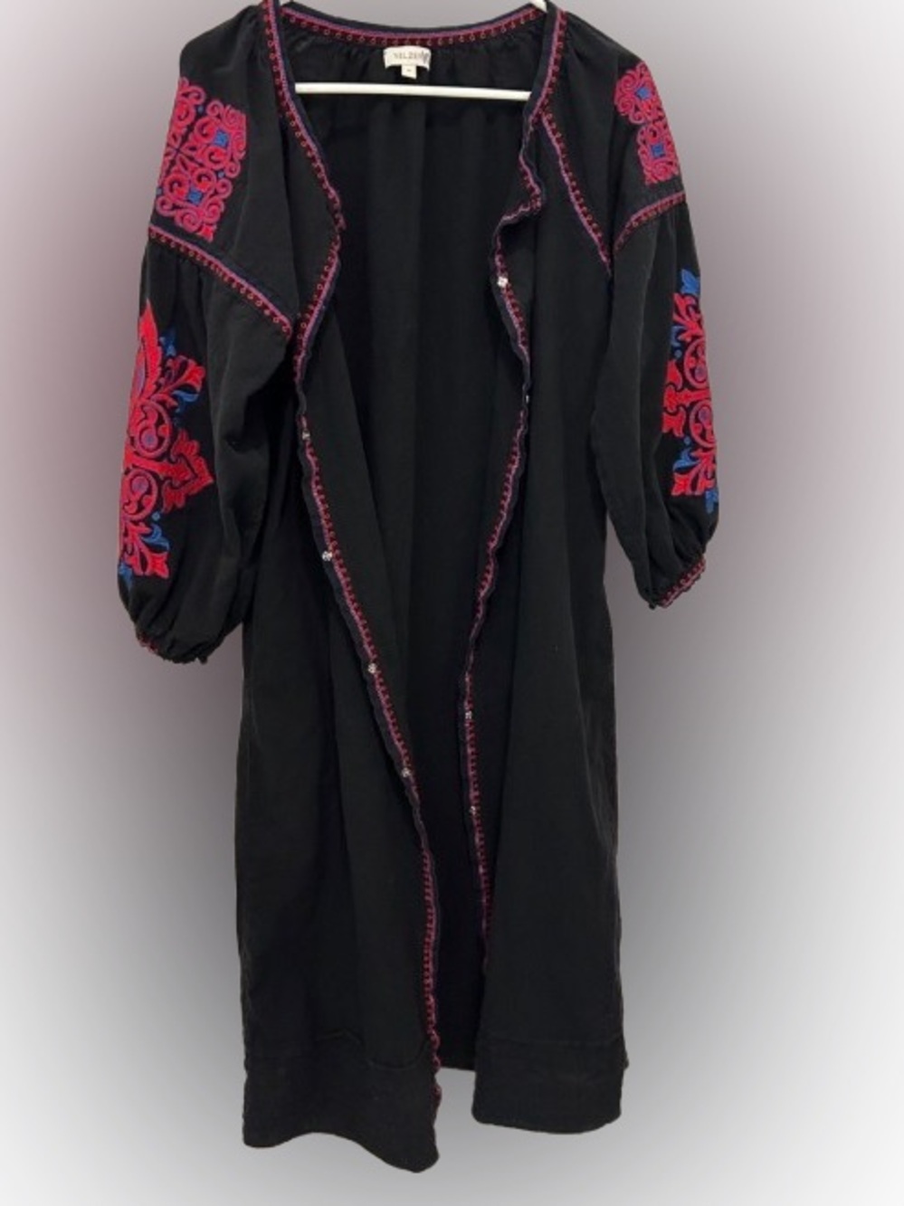 Velzera Black Embroidered Open Front Robe/Dress